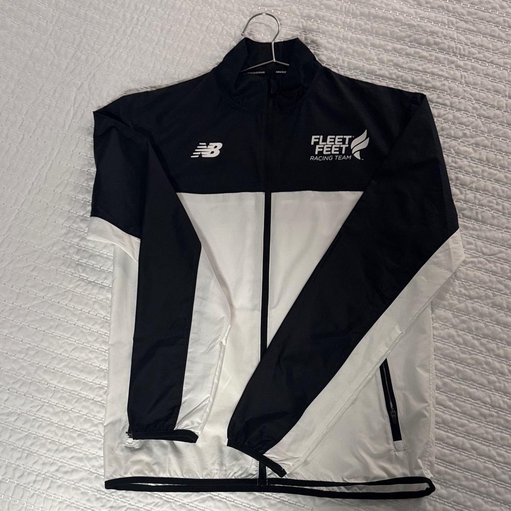 New Balance Men's Black and White Racing Windbreaker